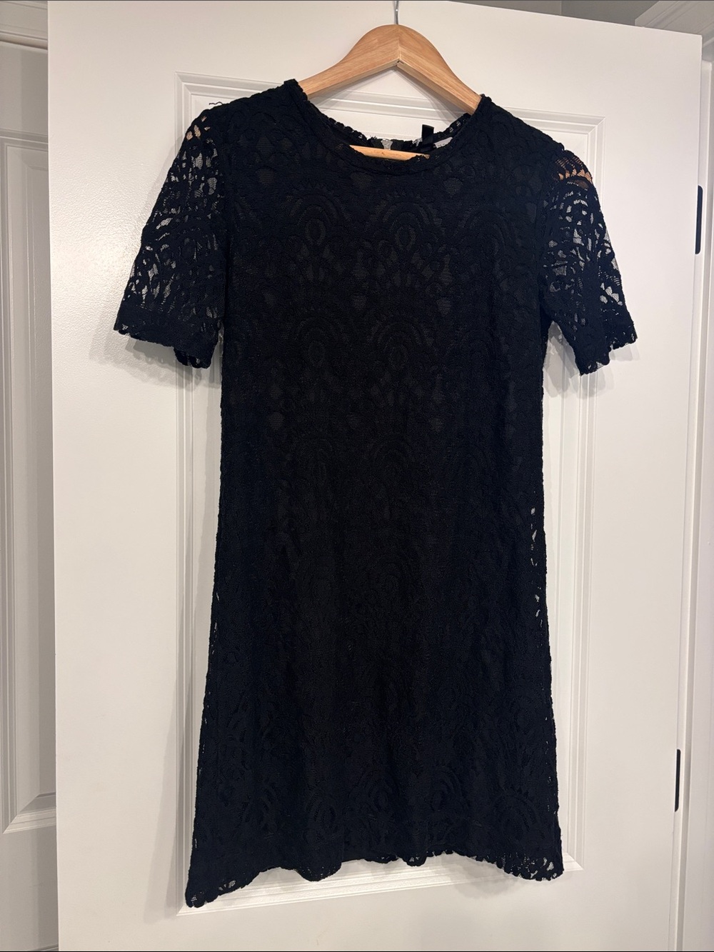 Short Black Lace Mini Dress with Short Sleeves